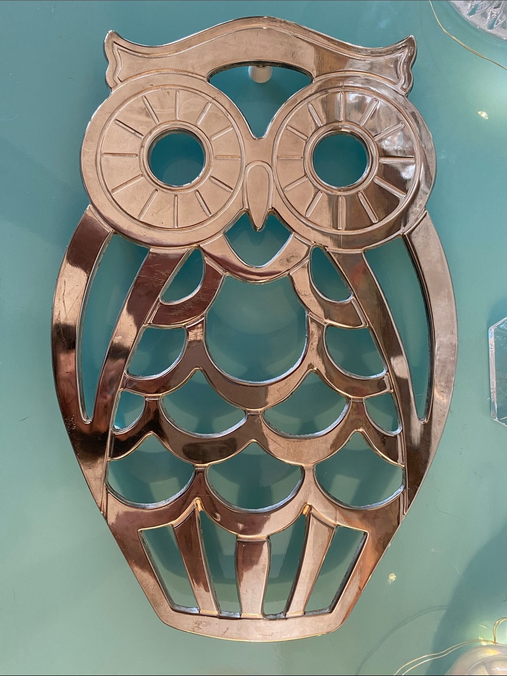 Large Silver Plated Owl Trivet/Wall Hanging